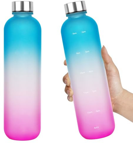 Bouteille d'eau de sport givrée de 946 ml – Tritan sans BPA avec marqueur de temps, petite goulot étanche avec sangle pour salle de sport, fitness, randonnée, vélo, camping (rose)