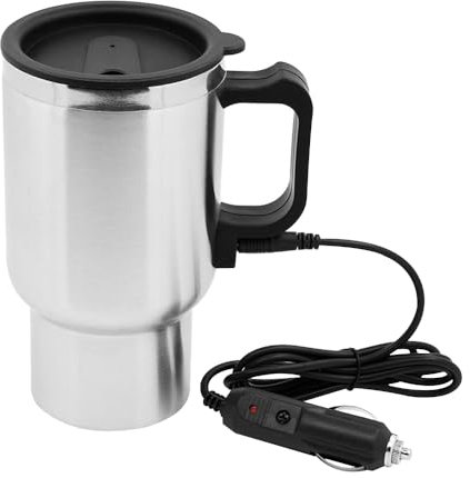 Gobesty Tazza Riscaldata per Auto, 12V 450Ml Bollitore Thermos Elettrico Tazza in Acciaio Inossidabile, Tazza da Viaggio Isolata con Manico Portatile, Auto Bollitore Elettrico Tazza con Accendisigari