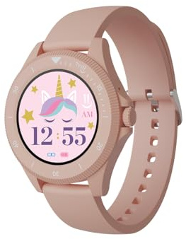 TECHMADE Barnsmartwatch, samtal, aviseringar, SOS-knapp, stoppur, stegräknare, vattentålig med watchface för inlärning (rosa)