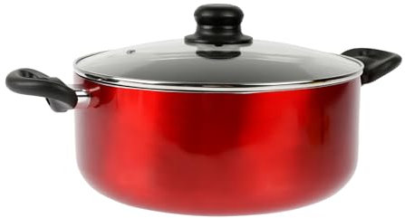 Crealys 529424 Faitout en Aluminium pressé CERISE Ø 28 cm, 7 Litres - Revêtement anti-adhésif - Coloris Rouge métallisé - Couvercle Vapeur en Verre inclus - Tous feux dont induction