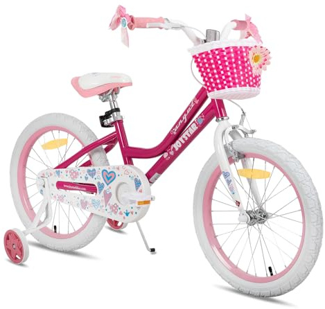 JOYSTAR 18 pollici bicicletta per bambini per ragazze di 6-9,18 pollici con ruote di supporto e cesto, Rosa