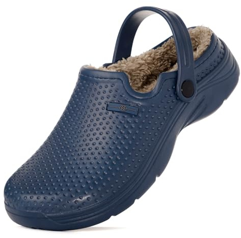 Zoccoli Donna Invernali Uomo Pantofole Impermeabile Sabot Scarpa Giardino Pelliccia Ciabatte Imbottite e Calde Pantofole da Giardino Antiscivolo Ciabatte 44EU Blu-A
