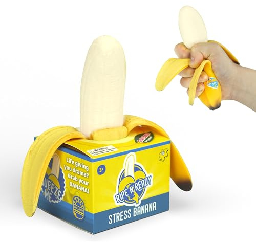 Ripe ’N Ready Stress Banana – Squishy 6 Bendable Banana Stress Toy – Fun Desk Squeeze, Gag Gift, Fidget Relief for Office, Home & School - Secret Santa Gift
