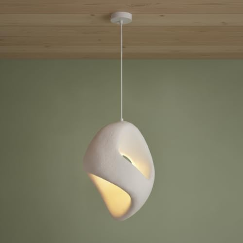 BARCELONA LED Suspension Wabi Sabi japonaise L390, luminaire moderne style industriel et classique, abat-jour en résine imitation pierre blanche E27 plafond