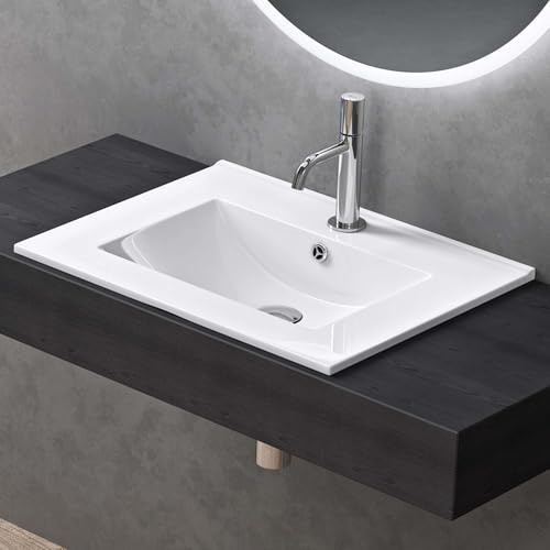 doporro Lavabo à Encastrer Vasque Lave-Mains Rectangulaire Blanc 61x47x18cm | Céramique, pour Salle de Bain, Brüssel912