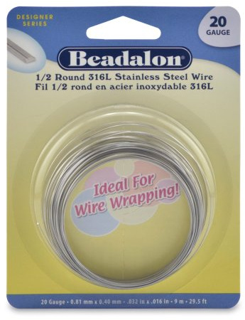 Beadalon 180S-120 Half Round Wire 316L Stainless Steel 20 Gauge, 9-Meter