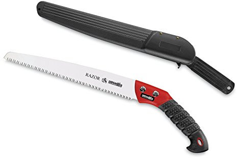 AUSONIA - 34176 SIERRA DE PODA PROFESIONAL RAZOR CON FUNDA, HOJA CON DENTADO DECRECIENTE DE 25 CM CROMADA Y TEMPLADA A IMPULSOS Y MANGO CON REVESTIMIENTO DE GOMA TERMOPLÁSTICA
