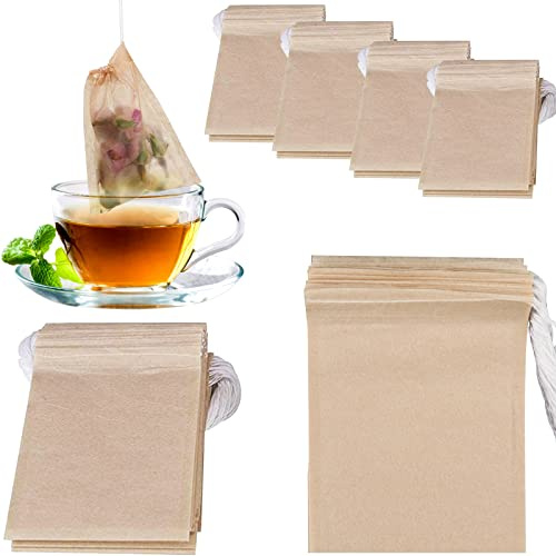 NEPAK 600 sacchetti usa e getta per tè sfuso, sacchetti vuoti con coulisse per foglie di tè sfuso, con carta naturale non sbiancata al 100% (7 x 9 cm)