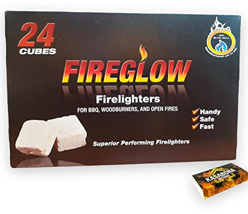 Fireglow Firelighters Bulk Pack Hotspot Burners BBQ Coal Wood Burners with KasaBona Safety Matches - 24 Firelighters