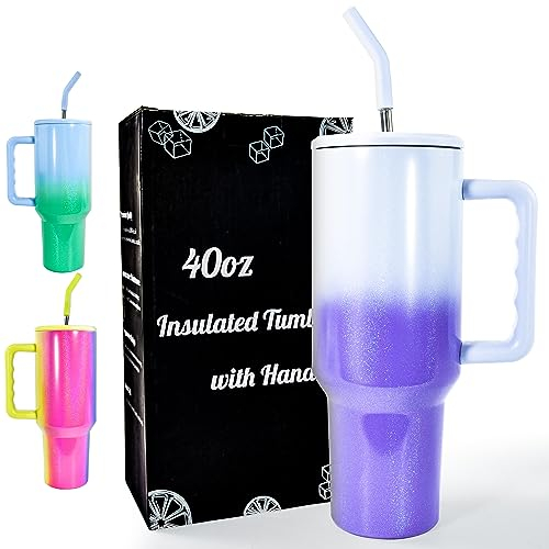 AGH life 1182ML 40OZ Mug Isotherme, Café avec poignée et Paille, Tasse à café à paroi double isolée sous vide acier couvercle, Gobelet Isotherme Réutilisablestient au glace pendant 24 heures