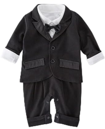 Lito Angels Tuxedo Smoking Jumpsuit Jumpsuit Formell Dräkt med Jacka för Baby Pojkar, Svart, svart, 2 år