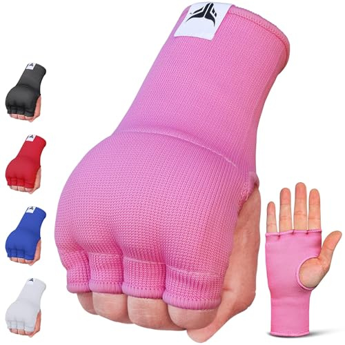 Mytra Fusion Gants intérieurs élastiques rapides et faciles rembourrés en gel pour homme et femme, pour MMA, Muay Thai, kickboxing, frappe et arts martiaux (rose, taille S/M)