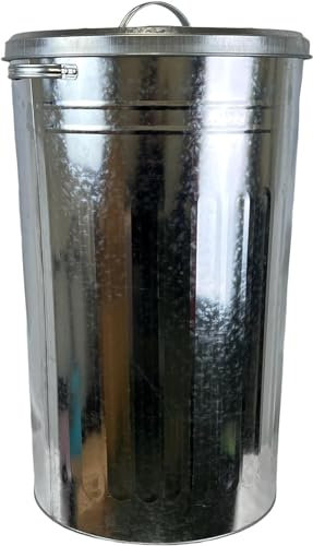 OptiProducts® Metal Bins Small Medium Large Extra Large 15L 50L 60L 90L 110L Litre Metal Galvanised Home Garden Bin Leaves Paper Wood Rubbish Dustbin Made Storage Unit in U. K. (110 Liter)