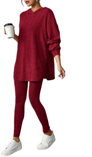 Shownicer Completo Donna Casual 2 Pezzi Set - Pullover a Maniche Lunghe e Pantaloni Tuta Outfit Suit B Rosso L