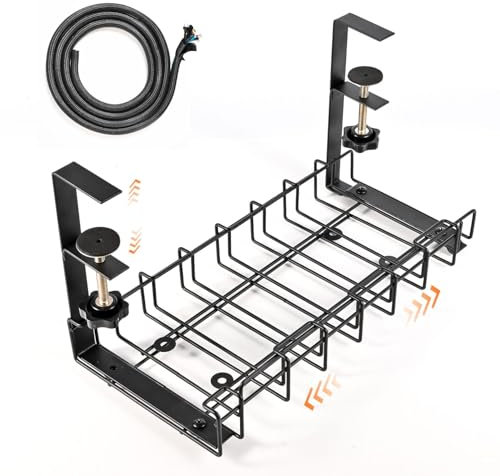 SB® Organizador de Cables para Escritorio Extensible de 30cm a 54cm + Manguito Recogecables | Bandeja de Cables para Escritorio donde Esconder cables, regletas y enchufes sin Pegamento ni Agujeros.