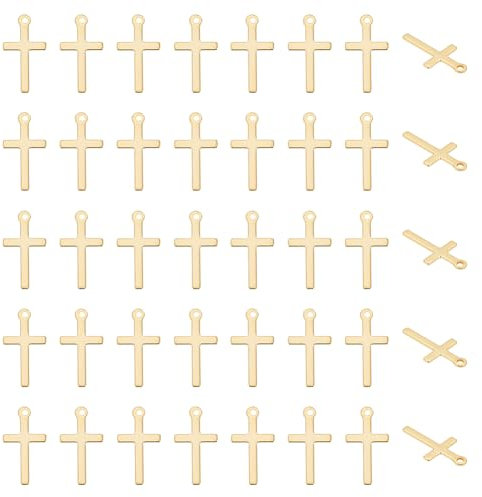 UNICRAFTALE 60 ciondoli a forma di croce placcati in oro 24 carati, con croci di credenza, lisci, piccoli ciondoli a forma di croce per la produzione di orecchini fai da te, bracciali, collane e