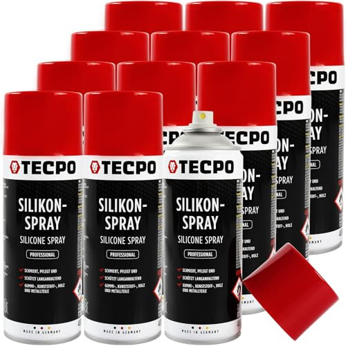 TECPO 12 spray siliconico, 400 ml, lubrificante spray lubrificante per la protezione, la cura e la lubrificazione di metallo, plastica, gomma e legno