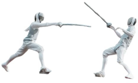 HOOTNEE Miniatur Fechtmodelle 1:64 Maßstab Fechtfiguren Diorama Dekoration Handbemalt Kunstharz Fechtfans Selbstgemacht Fechtszenen