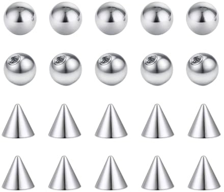 Besyvvin 20pcs Argento Piercing palle 3mm in acciaio inox 1,2 millimetri sostituzione palle Spike per 16G labbro sopracciglio setto Labret Piercing