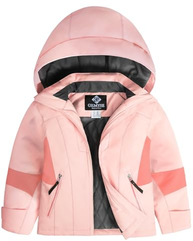 GEMYSE Veste de Ski pour Fille Manteau d’Hiver Chaud avec Capuche Imperméable et Coupe-Vent Veste de Neige pour Enfant pour Montagne et Plein Air(Rose Clair,160-168)