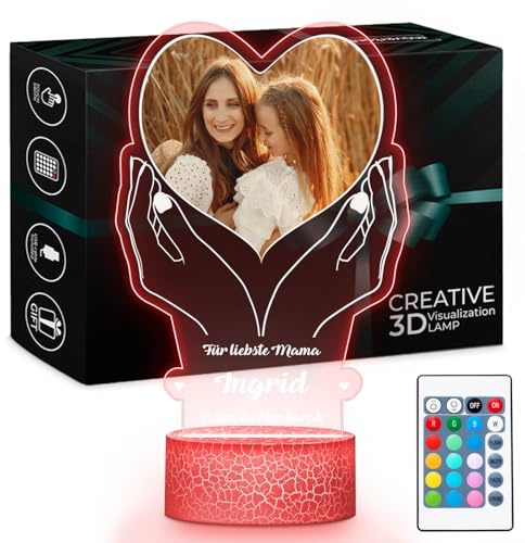 Maverton Lampada personalizzata a Led - Cornice foto con illuminazione multicolore - Idea regalo mamma compleanno - Lastra Acrilica con stampa foto personalizzata - Per la festa della mamma