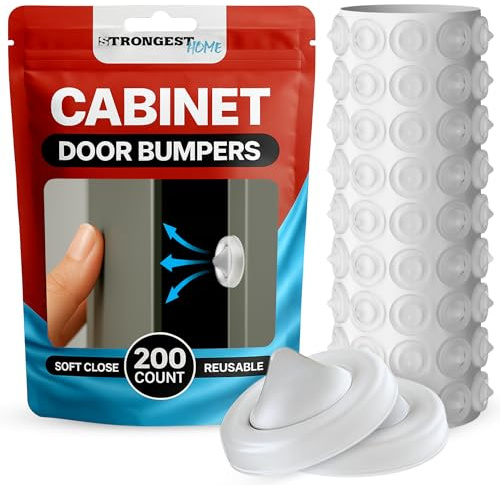 Strongest Home Cabinet Door Bumpers – 200 Pack Clear Rubber Bumpers Self Adhesive for Cabinets, Drawers & Furniture – Soft Cabinet Stoppers for Quiet Close & Surface Protection – 0.5 x 0.2