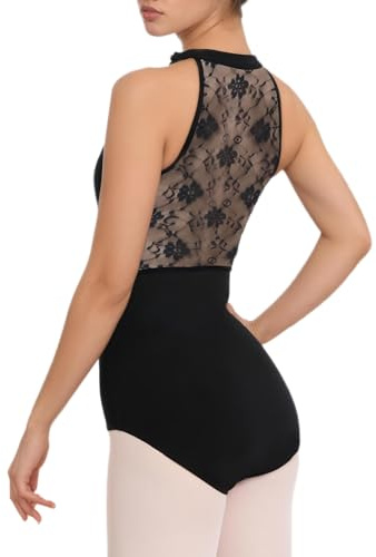 DANSHOW Women Black Halter Ballet Leotard for Dance (23911-06-M)
