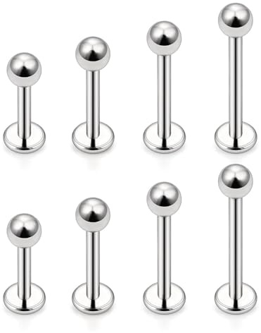 QZKJQDD 8 Pcs Stainless Steel, Labret Lip Stud Tragus Helix Cartilage, Nose Piercing Jewelry, Crystal Ball Silver Labret, Tragus Earring Piercing, Bars Set Unisex Gift for Women Men (6-12mm)