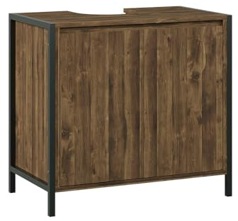 Vicco Mueble bajo Lavabo Naola, Roble/Negro, 70 x 65 cm con 2 Compartimentos Cerrados, para Guardar artículos de baño y Toallas