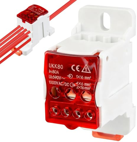 Morsettiera UKK-80A 690V - Scatola di giunzione splitter elettrico morsettiera guida DIN con coperchio di protezione per armadi di distribuzione ad alta tensione | Morsettiera Rail Din con Coperchio di Protezione per Armadi Distributio Armadi ad Alta Tensione