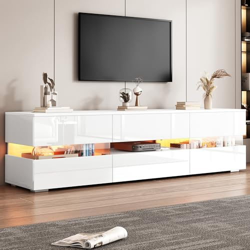 ECLIVON TV-Schrank Fernsehschrank mit LED Streifen, Fernsehtisch 160 cm lang für Fernseher von 55 bis 70 Zoll, Lowboard TV Board mit Stauraum Schubladen und Türen, Sideboard für Wohnzimmer (Weiß)