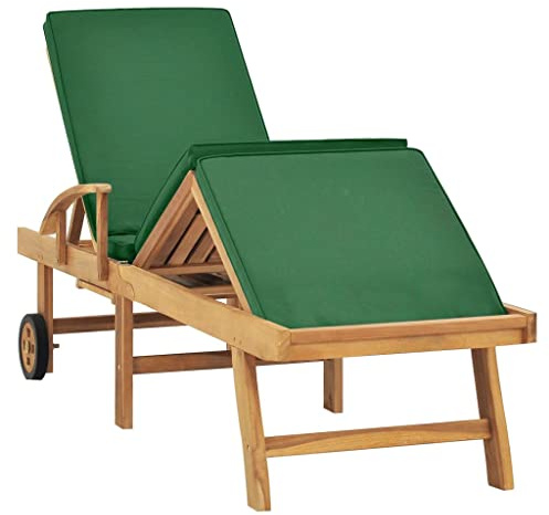 Generico Lettino Prendisole con Cuscino in Massello di Teak Verde,Sdraio da Giardino,48024