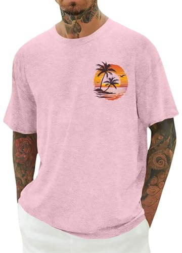 Herr Hawaii Kort Ärm T Shirt Med Gecko För Utflykt Skog Sjö Bad Adult Man Andas Snabbtorkande Komfortabel Ledig Semester Pink L