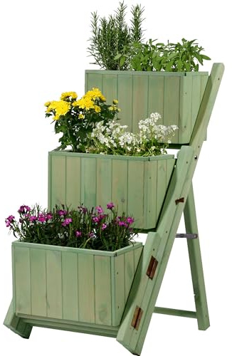dobar® 29253e ausklappbare Pflanztreppe Dreistufig | Blumentreppe mit 3 separaten Pflanzkästen | Blumenkästen inkl. Pflanzfolie | Blumenleiter | Pflanzkübel Holz | 41 x 55 x 85 cm | Mintgrün