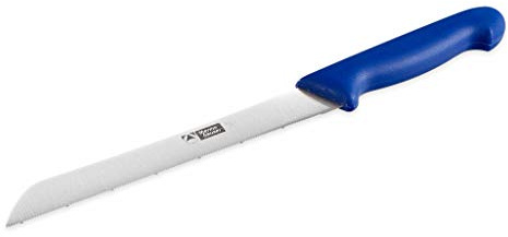 termohauser bread knife (steel, stainless), single-sided saw sharpener, with blue plastic handle, blade 21cm