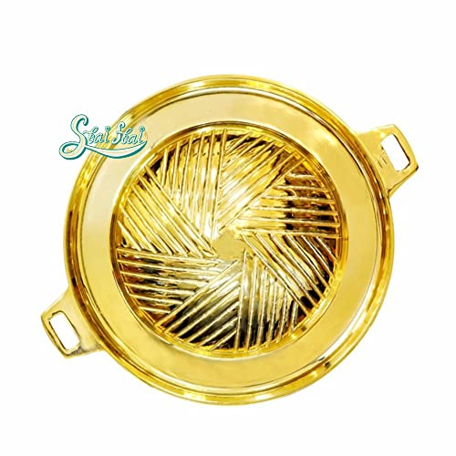 De2G SbaiSbai Thai Brass Hot Pan 11'' BBQ Grill Korea Shabu Seafood/Meat Cook Hot Asian Style, (0005)