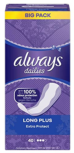 Always Dailies Extra Protect Long Plus Protège-slips, pour femme, (40 bandes), larges, respirants, flexibles et confortables, avec cœur absorbant