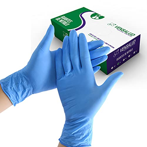 VENSALUD | Guanti Monouso in NITRILE | Senza polvere | Resistente | Per laboratori, sanitari, cucina, studi di tatuaggi, veterinaria, pulizia, esame | Senza lattice | 100 pz. | Blu | Taglia S