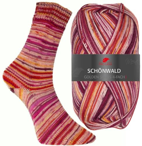 Pro Lana Golden Socks 4-fach Schönwald 666 - Flieder/Rot/Orange/Pink