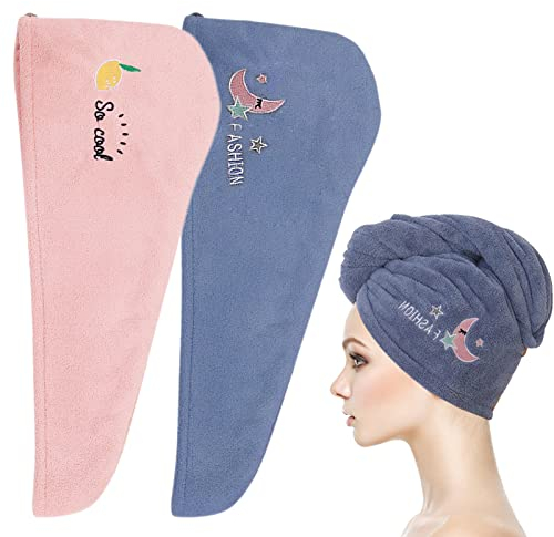 2 Stück Haarturban, Microfiber Towel Hair Haar Tuch Schnell Trocknend Haartrockentuch Damen Haarhandtuch Turban Handtuch Rosa Mit Knopf Turban Handtuch Trockene Haarkappe Für Lange Haare Kinder