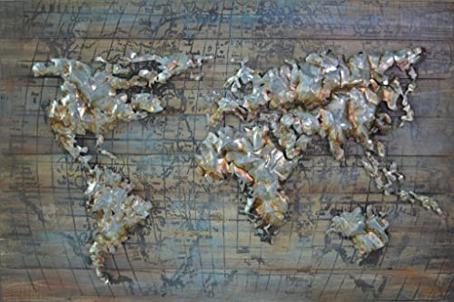 IDYL metallbild med 3D-effekt | Modern konst | världskarta | 120 x 80 x 3 cm | Nr 1812