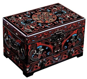 Smyckeskrin Retro stil Han-mönster lack smyckeskrin Klassisk trä lack box kinesisk stil presentförpackning High-end presentask Smycken Organizer(B)