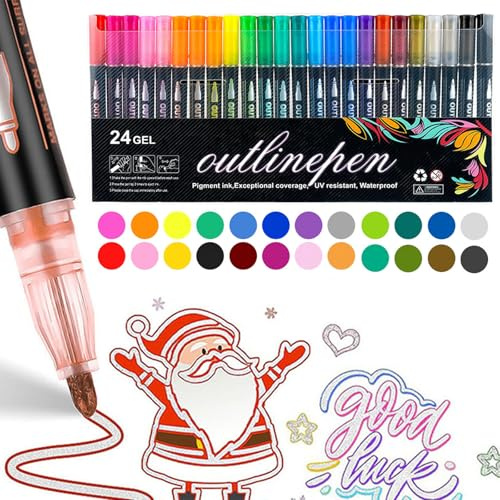 CHENRI Dreamy Sparkle Dual-Line Contour Pen, Surligneur Graffiti coloré, Stylos à double contour, Marqueurs Métalliques Feutres, Stylo Metallique Paillette, Stylo Double Ligne pour DIY (24Color)