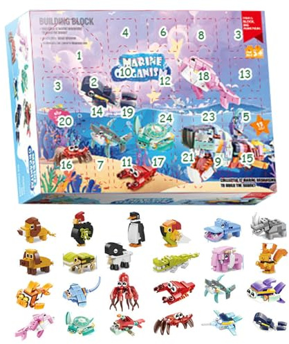 MOUNTTU Calendario de Adviento de Navidad 2023 con Juguetes de Bloques de construcción de Animales Marinos, Paquete de 24 Calendario de Cuenta Regresiva de Navidad para niños, adolesce