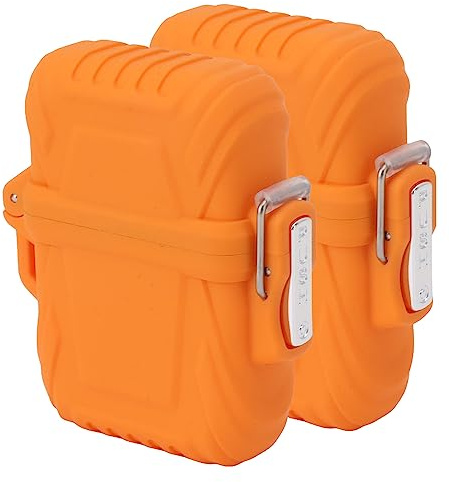 Lättare Fodral, 2 St Vattentäta Tändstickor med Plast och Zinklegering Material för Utomhuscampingresor (Orange)
