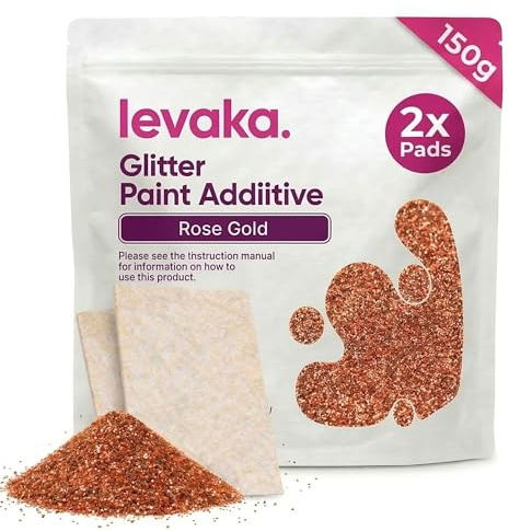 Levaka 150g Roséguld Glitterfärg Tillsats - 2 x Poleringskuddar Ingår - Bladas med Emulsionsfärgar för ett Perfekt Självlysande Lackering på Interiör eller Exteriör på Väggar, Tak eller Trä