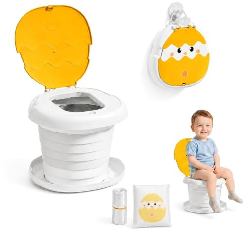 Orinal Portatil Niños Plegable | Incluye Funda y 20 Bolsas (Amarillo) | Orinales Infantiles | 6 Alturas Ajustables | Soporta Hasta 50Kg | Material Seguro No Tóxico | WC Portatil Niños