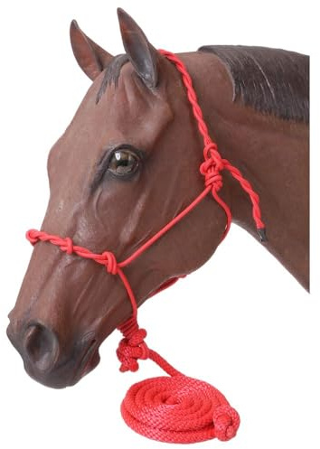 Tough 1 Poly Rope Halter with Knots and Lead, Red