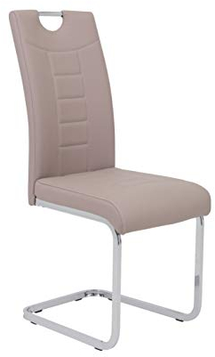 Hela Tische, 4er Set Schwingstuhl Küchenstuhl Ruby, Kunstleder Cappuccino, Griffmulde, Metallgestell + Griff Chrom, 140kg belastbar