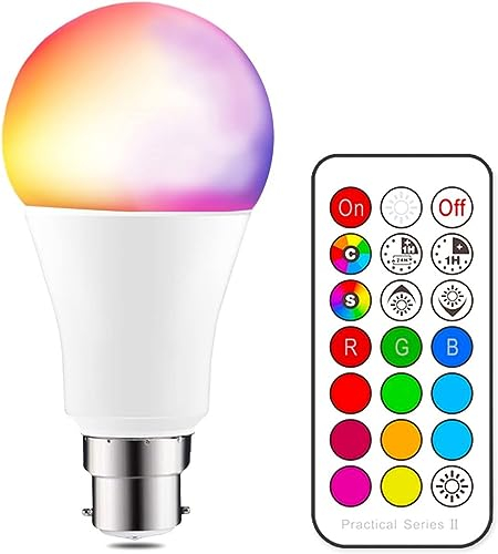 iLC Bombillas Colores RGBW LED Bombilla Regulable Cambio de Color Edison 10W B22 - RGB 12 Color - Control remoto Incluido para Casa/Decoración/Bar/Fiesta/KTV Ambiente Ambiance Iluminación